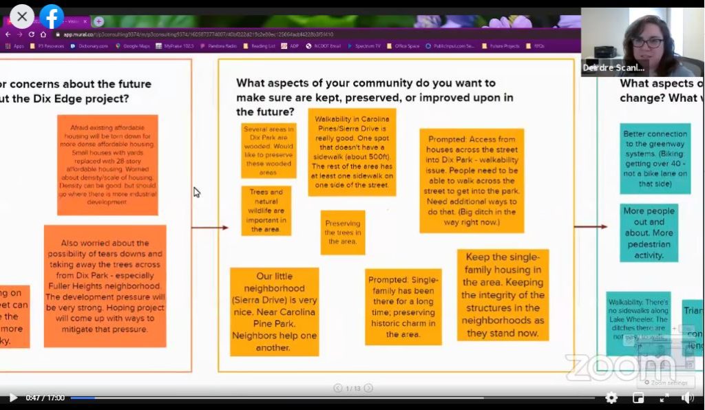 Screen capture of a Zoom video presentation of participant comments during a Visioning Workshop